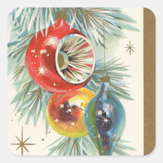 Vintage Retro Christmas Tree Ornaments Square Sticker