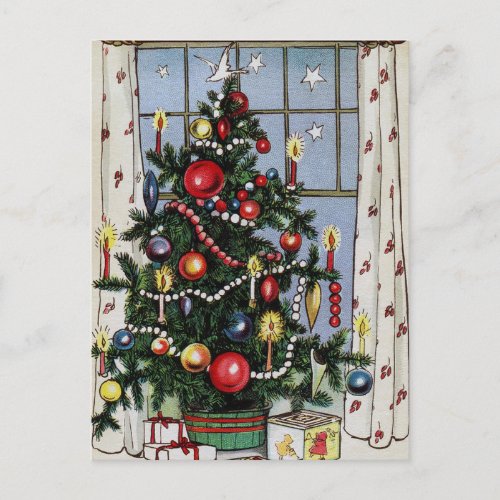 Vintage Retro Christmas Tree With Ornaments  Postcard