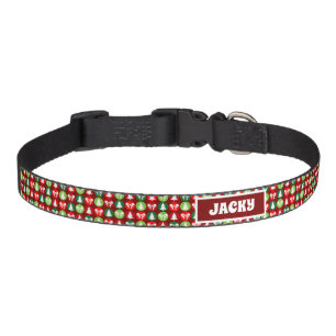 vintage Retro Christmas Trees and Bows Pattern Pet Collar