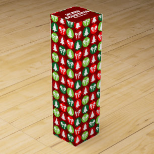 vintage Retro Christmas Trees and Bows Pattern Wine Box