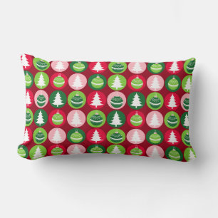 Vintage Retro Christmas Trees and Ornaments Lumbar Pillow