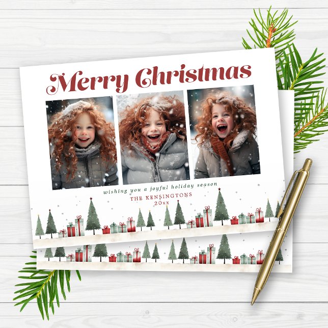 Vintage Retro Christmas Trees Gifts Holiday Photo (Vintage Retro Christmas Trees Holiday Photo Cards)