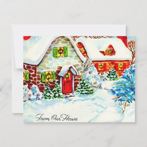 Vintage Retro Christmas Winter Cottage Holiday Card