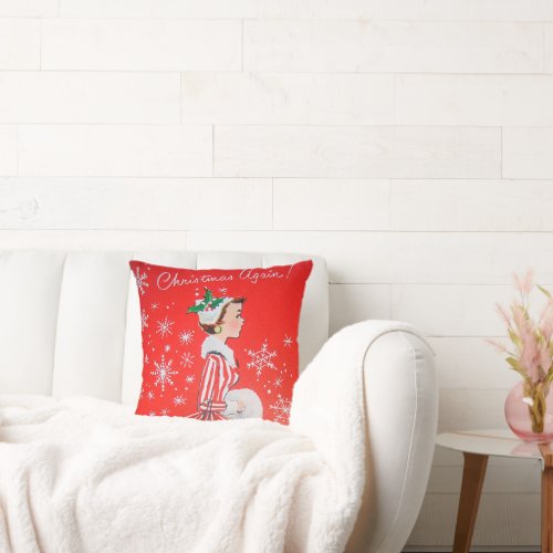 Vintage retro Christmas woman home decor pillow