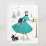 Vintage Retro Christmas Woman With Scotty Dog Holiday Card<br><div class="desc">Vintage Retro Christmas Woman With Scotty Dog Holiday Card.</div>