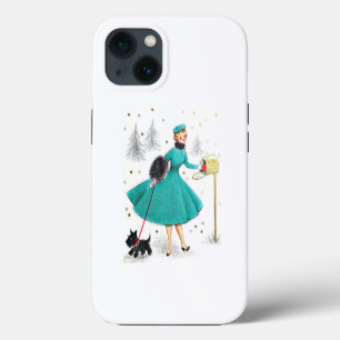 Vintage Retro Christmas Woman with Scotty Dog iPhone 13 Case