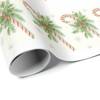 Vintage Retro Christmas Wrapping Paper Candy Cane by Sturgils at Zazzle