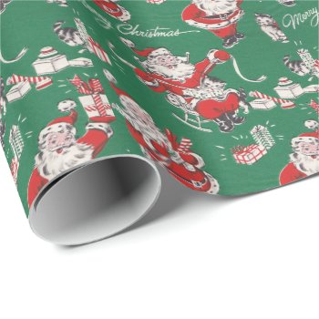 Vintage Retro Christmas Wrapping Paper Santa Claus by Sturgils at Zazzle