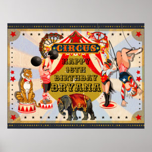 Vintage Retro Circus Birthday Party Custom Banner Poster