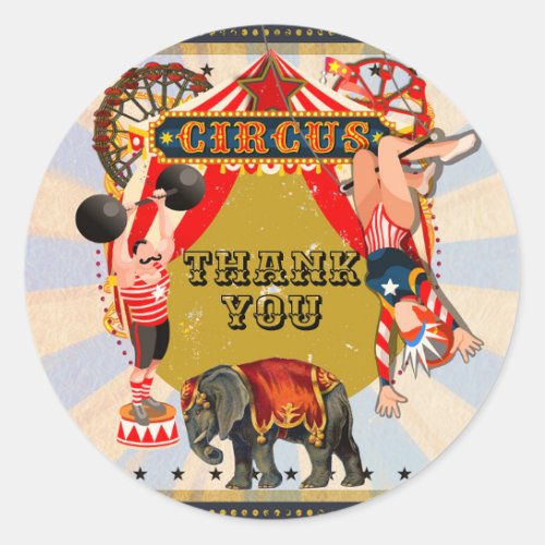 Vintage Retro Circus Birthday Party Favor Classic Round Sticker