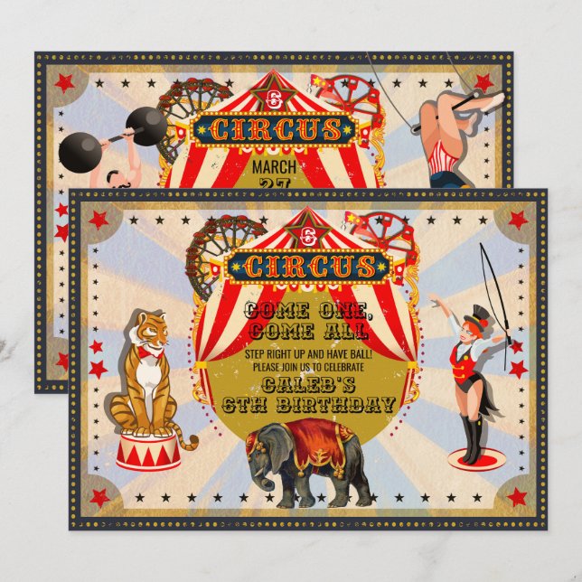 Vintage Retro Circus Birthday Party Invitation (Front/Back)