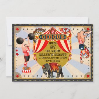 Vintage Retro Circus Birthday Party Invitation | Zazzle