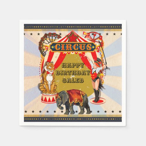 Vintage Retro Circus Birthday Party Personalized Napkins