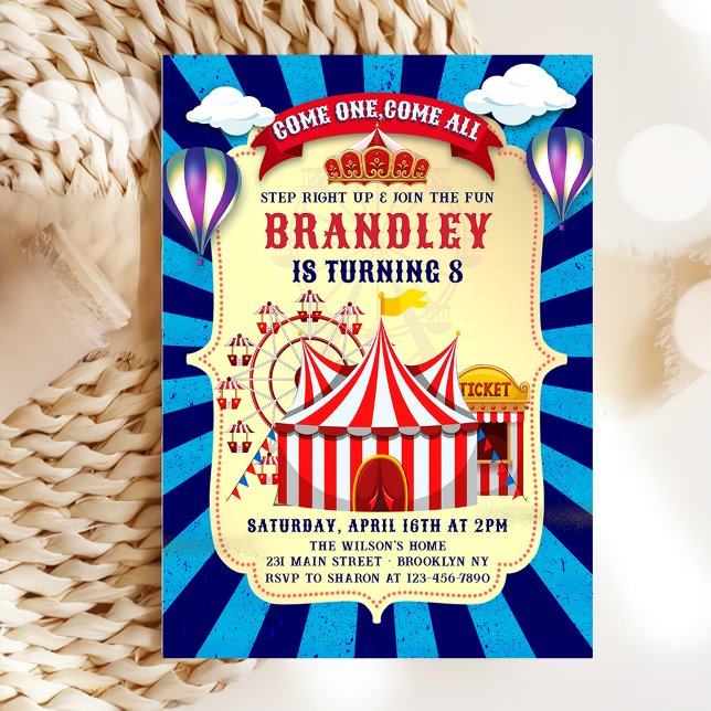Vintage retro Circus Carnival Birthday Invitation (Creator Uploaded)