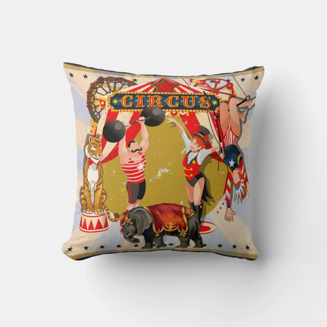 Vintage Retro Circus Throw Pillow (Front)