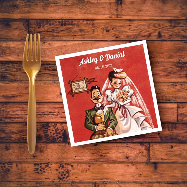 Vintage Retro Classic Bride Groom Rustic Wedding Napkins (Creator Uploaded)