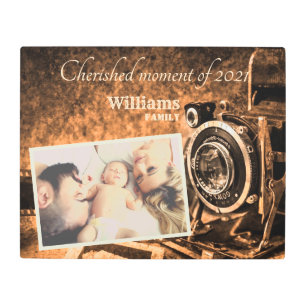 Vintage retro classic camera rustic custom family metal print