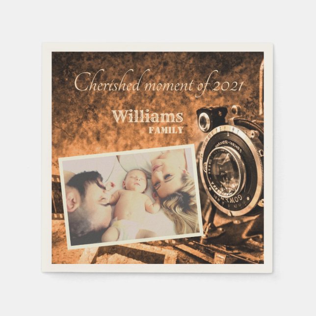 Vintage retro classic camera rustic custom family  napkins (Front)