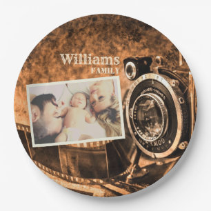 Vintage retro classic camera rustic custom family paper plates