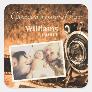 Vintage retro classic camera rustic custom family square sticker