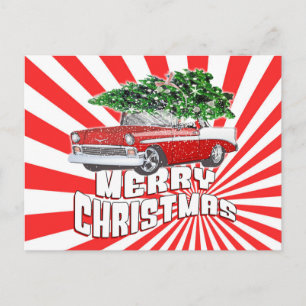 Vintage Retro Classic Car Christmas Postcard