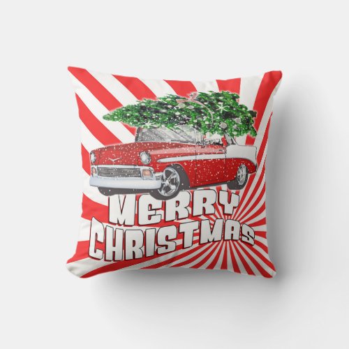 Vintage Retro Classic Car Christmas Throw Pillow