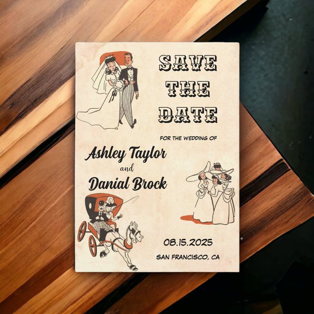 Vintage retro classic comic Wedding Save the Date Invitation (Creator Uploaded)