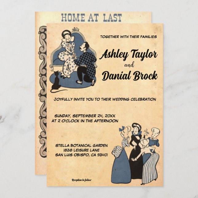 Vintage Retro Classic Romantic 50s Rustic Wedding Invitation (Front/Back)