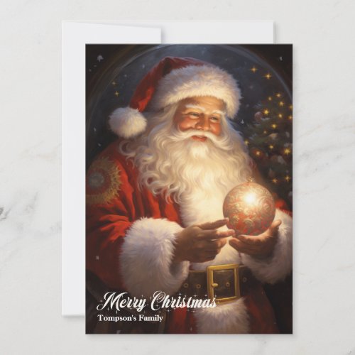 Vintage retro classic Santa Claus with snow globe  Holiday Card