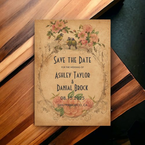 Vintage Retro Classic Watercolor Floral Wedding Save The Date