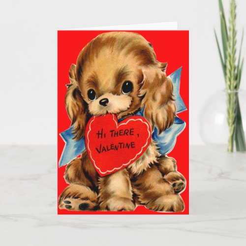 Vintage Retro Cocker Spaniel Puppy Valentine Holiday Card