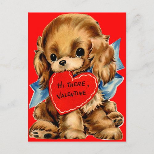 Vintage Retro Cocker Spaniel Puppy Valentine Holiday Postcard