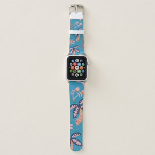 vintage retro color tiger, palm tree, flower seaml apple watch band