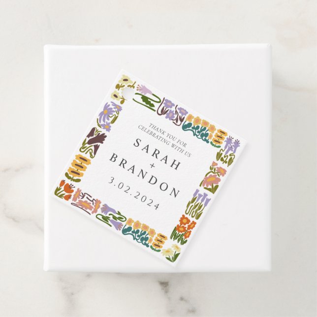 Vintage Retro Colorful Floral Wedding Favor Tags (In Situ)