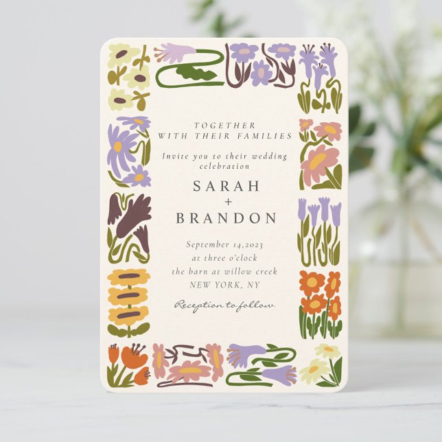 Vintage Retro Colorful Floral Wedding  Invitation (Creator Uploaded)