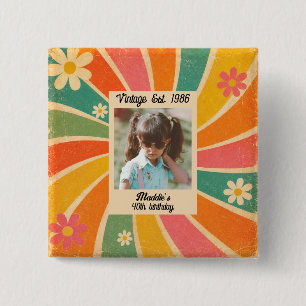 Vintage Retro Colorful Photo Birthday Button