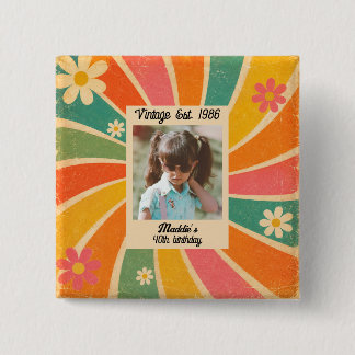 Vintage Retro Colorful Photo Birthday Button