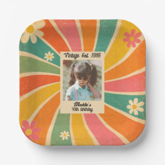 Vintage Retro Colorful Photo Birthday Personalized Paper Plates