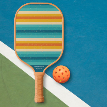 Vintage Retro Colorful Stripes Custom Text Name # Pickleball Paddle by colorfulgalshop at Zazzle