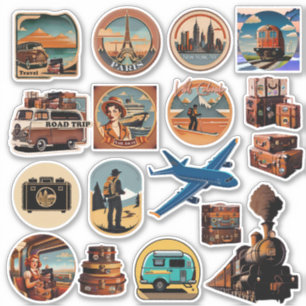 Vintage Retro Colors Watercolor Travel Stickers 