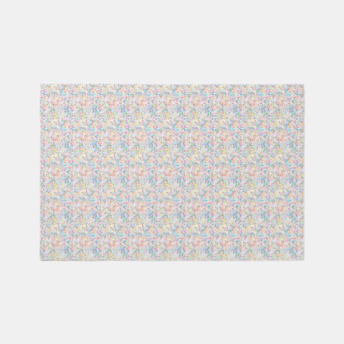 Vintage Retro Colourful Leafy Floral Illustration Rug