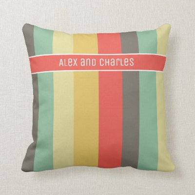 Vintage retro colours, all stripes, personalized throw pillow