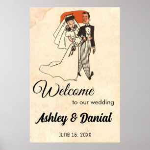 Vintage retro comic book rustic welcome wedding poster