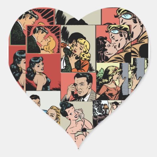 Vintage retro comic love story heart sticker