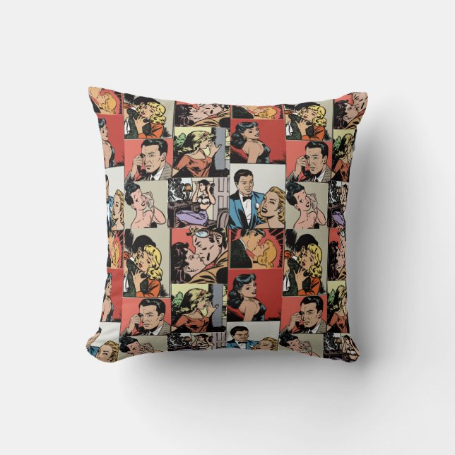 Vintage retro comic love story throw pillow (Front)