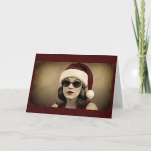 Vintage Retro Cool Woman Photo Christmas Card