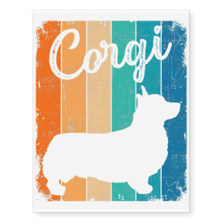 Vintage Retro Corgi Dog Dad Dog Mom Silhouette Gif Temporary Tattoos
