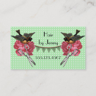 vintage retro cosmetologist hair stylist rose mint business card