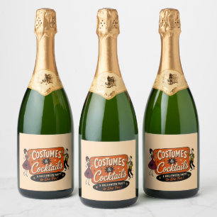 Vintage Retro Costumes & Cocktails Halloween Party Sparkling Wine Label
