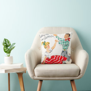 Vintage retro couple Christmas home decor pillow